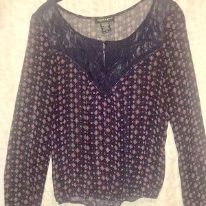 Blue and pink floral long-sleeved shirt